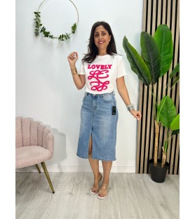 CAMISETA LOE BLANCA Y FUCSIA