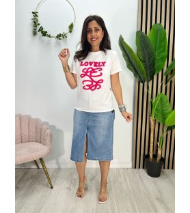 CAMISETA LOE BLANCA Y FUCSIA