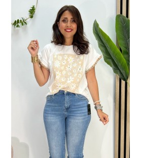 CAMISETA MARGARITAS BLANCA