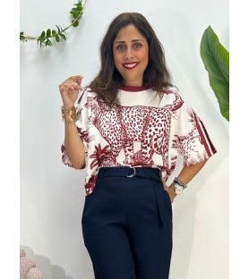 CAMISETA LEOPARDO BURDEOS