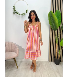 VESTIDO IRENE RAYAS ROSA
