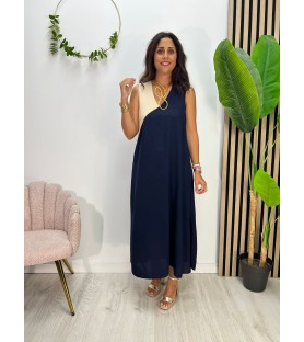 VESTIDO LULA MARINO Y BEIGE