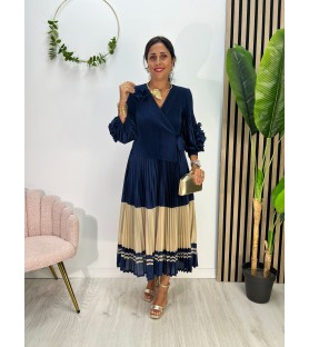 VESTIDO VALERIA MARINO Y BEIGE