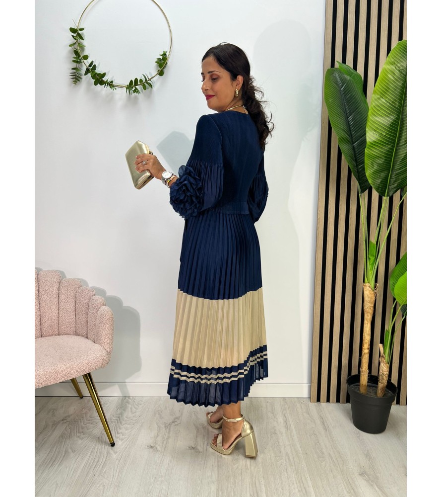 VESTIDO VALERIA MARINO Y BEIGE