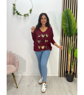 BLUSA MULTICORAZÓN BURDEOS