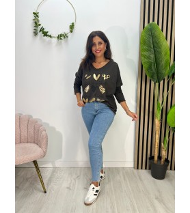 BLUSA MULTICORAZÓN CHOCOLATE