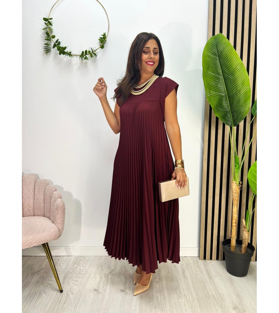 VESTIDO PLISADO BURDEOS