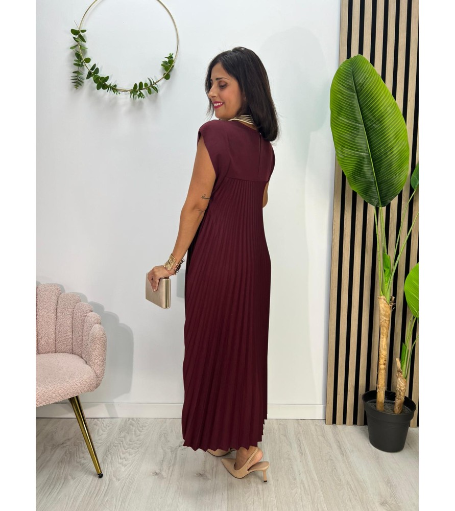 VESTIDO PLISADO BURDEOS