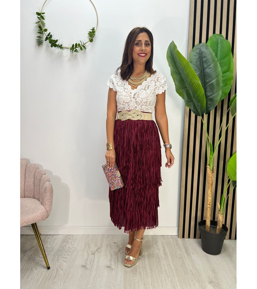 FALDA FLECOS BURDEOS