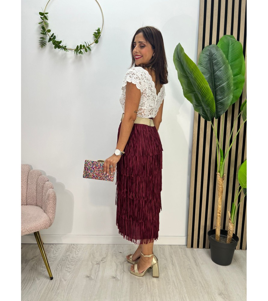 FALDA FLECOS BURDEOS