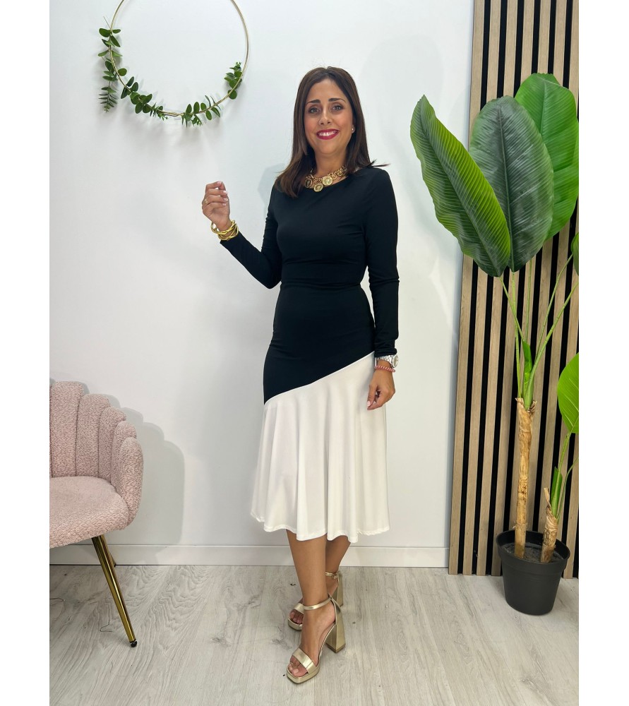VESTIDO OLIVIA NEGRO Y BLANCO